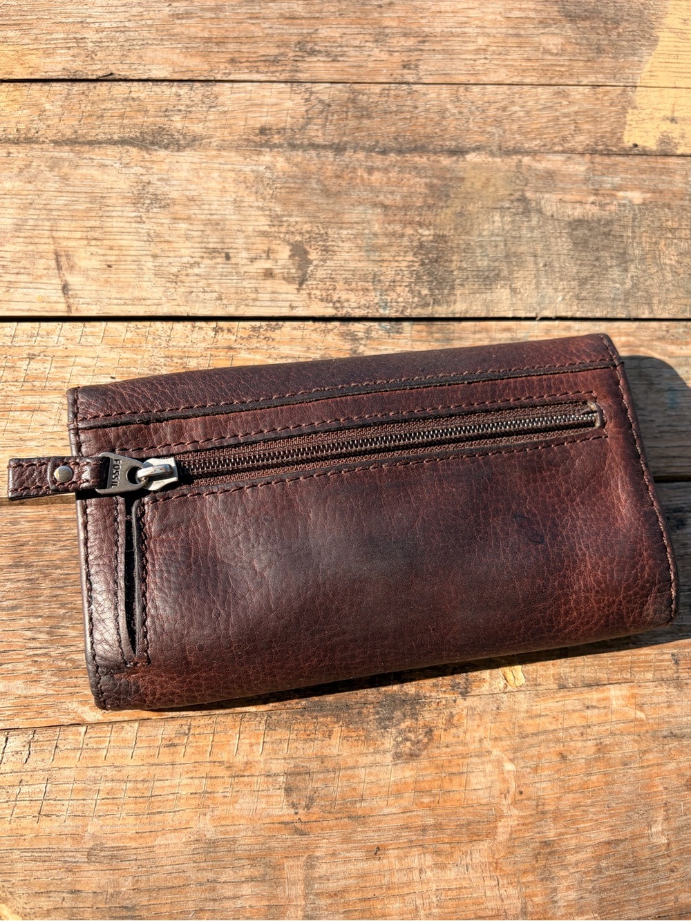 Vintage Fossil Brown Genuine Leather Flap Wallet Long Wallet - Picture 3 of 7